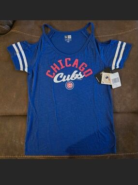 MLB New Era Women's Royal Blue Chicago Cubs Cold-Shoulder Tee Multiple Sizes
